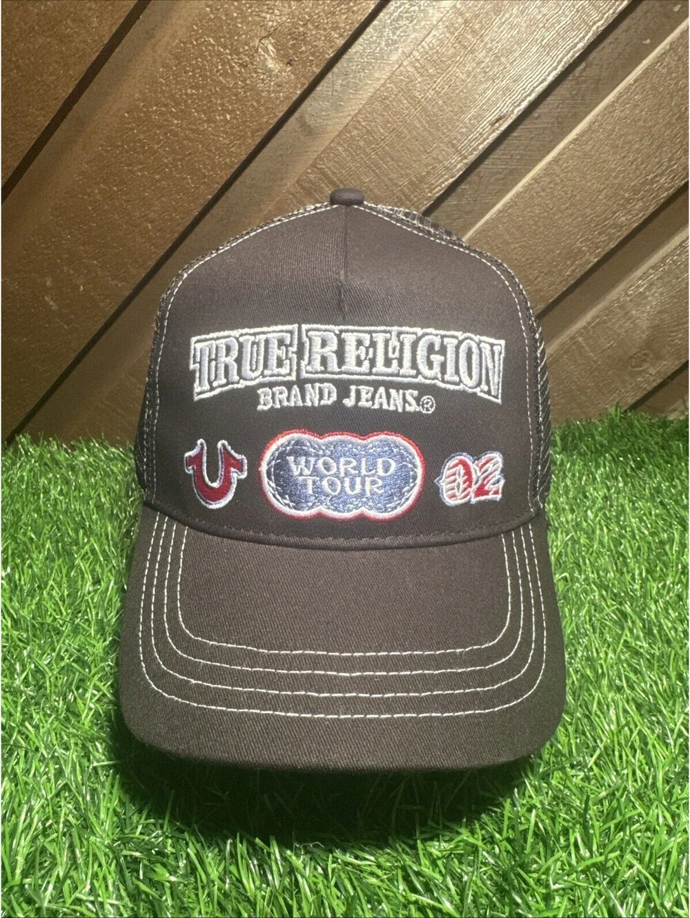 True Religion TR4247 Jet Black Multi Patch Trucker Hat Brand Jeans NWT MSRP $64
